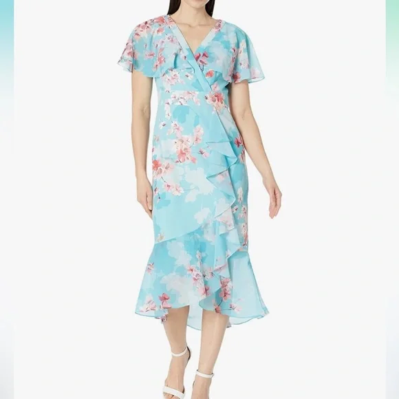 princess polly baby blue dress Adrianna Papell | Dresses | Adrianna Papell Printed Floral Flutter Sleeve  Dress 4